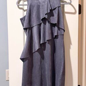 Mudpie S Stonewash Faux Suede Carley Dress Mock Neck Sleeveless Ruffled‎ Layers